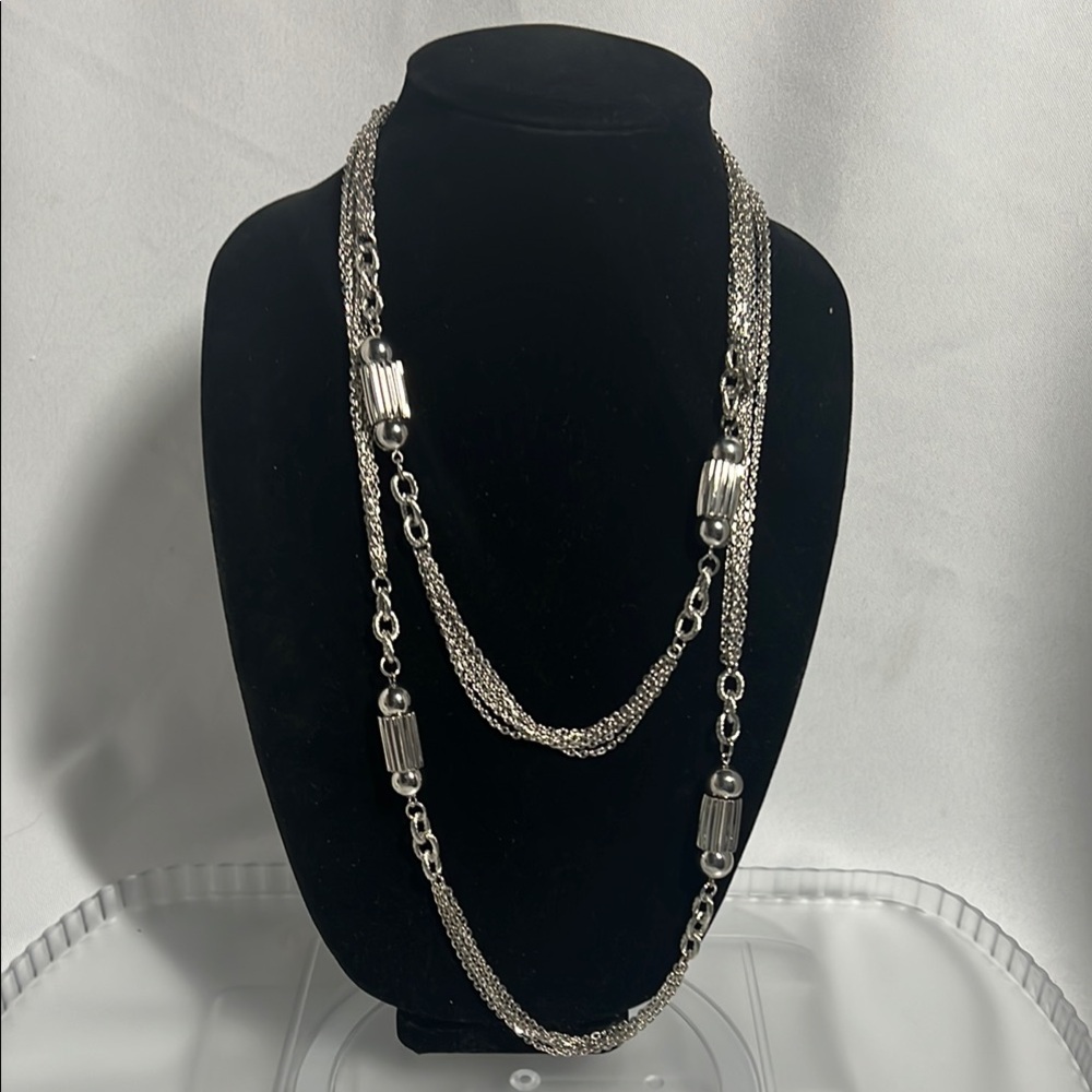 C21 Isaac Mizrahi 54" Silver-Tone Multi-Strand Necklace with Barrel Beads**